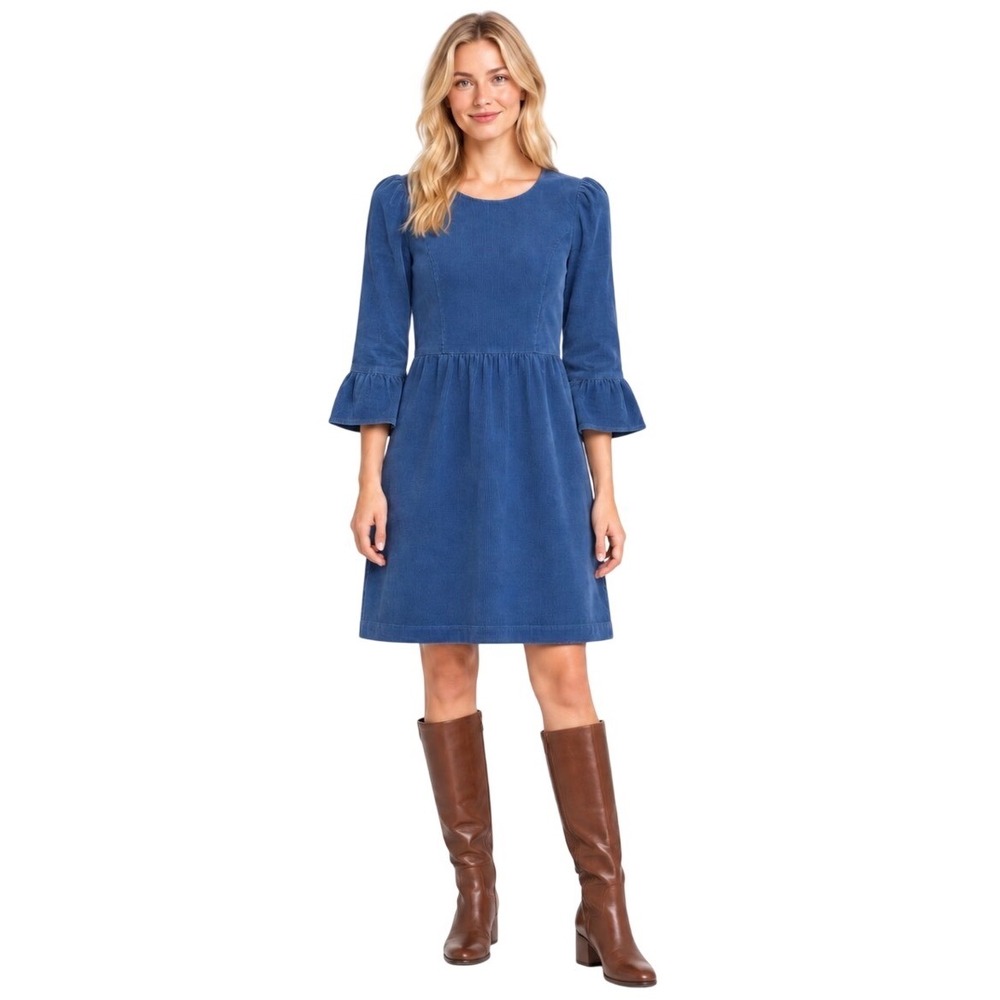 Boden Blue Corduroy Ruffle Cuff Mini Dress US 4R UK 8R